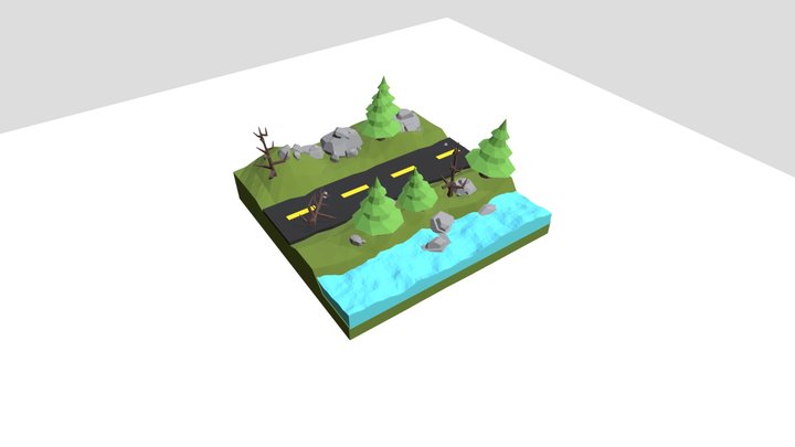 Low Poly Forest Road 3D Model