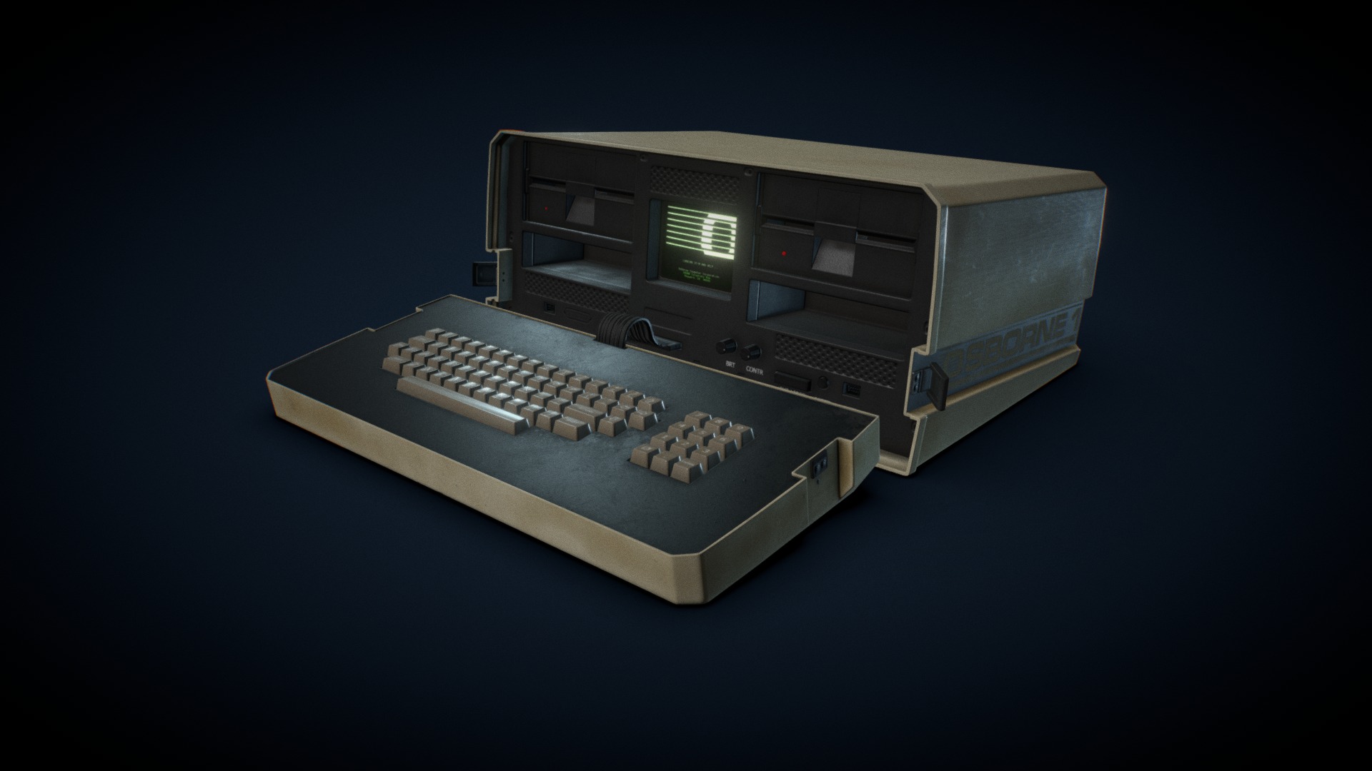 3D model Osborne 1 - This is a 3D model of the Osborne 1. The 3D model is about a computer with a keyboard.