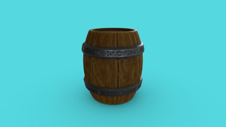 Stylized Wooden Barrel 3D Model