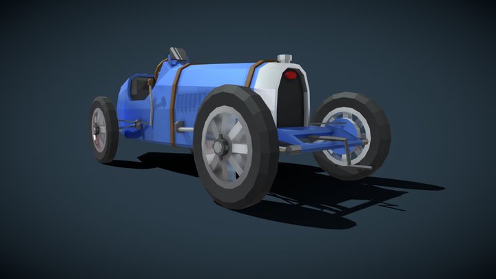 Low Poly Classic Race Car Bugatti Type 35 3D Model