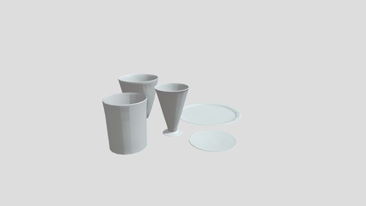 Cups And Plates Set (No Texture or Lighting) v1 3D Model