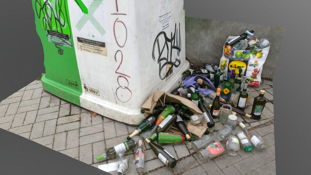 Glass bottles recycle bin trash