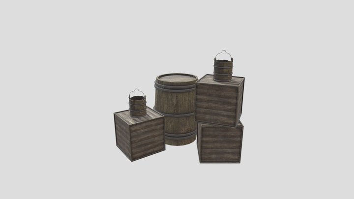 Crate, Barrel, Bucket 3D Model