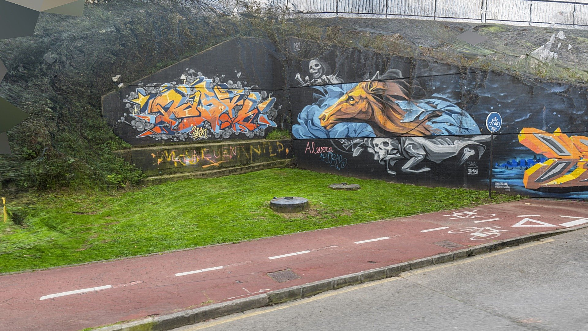 Graffiti corner and bike lane scan