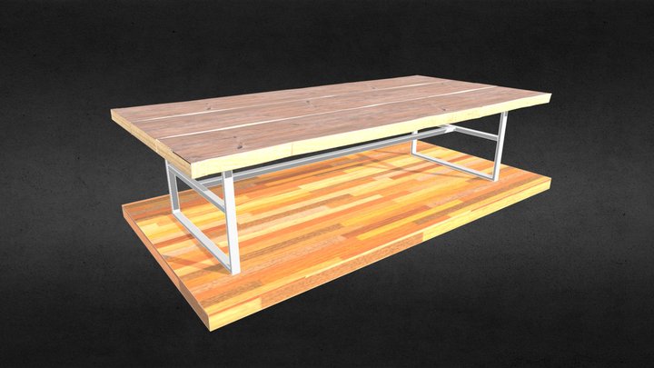 Mesa rústica en metal y madera 3D Model