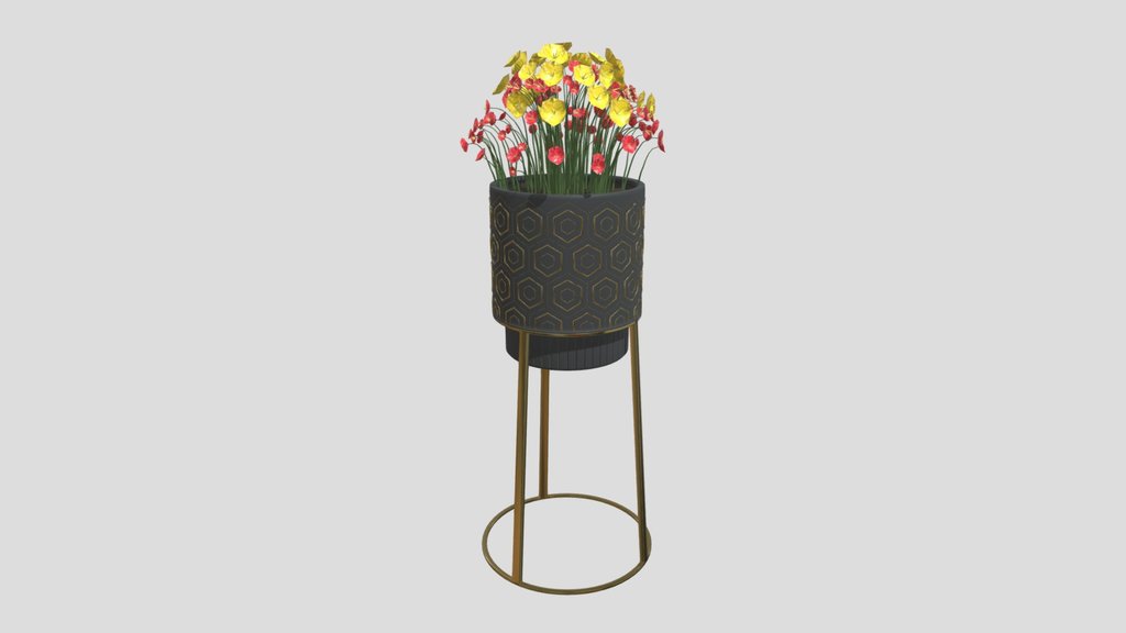 Geometric Patterned Pot With Stand