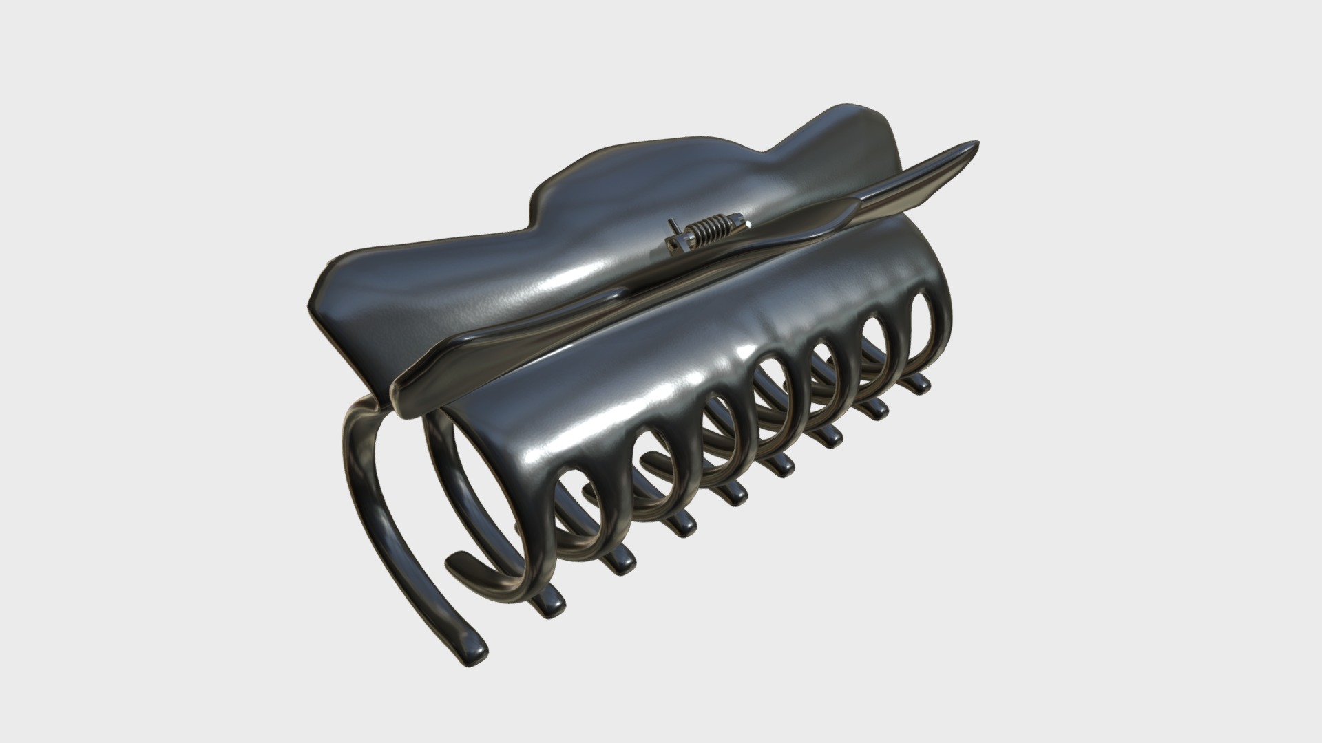 3D model Claw hair clip - This is a 3D model of the Claw hair clip. The 3D model is about a black and silver helmet.