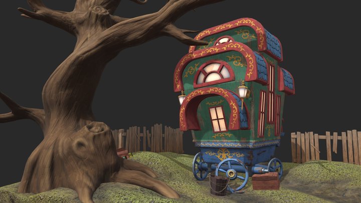 Broken Down Cart Diorama 3D Model