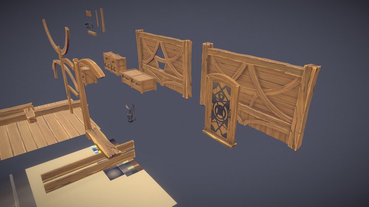 Modular Interior Blocks – Stylized Wooden Kit 3D Model