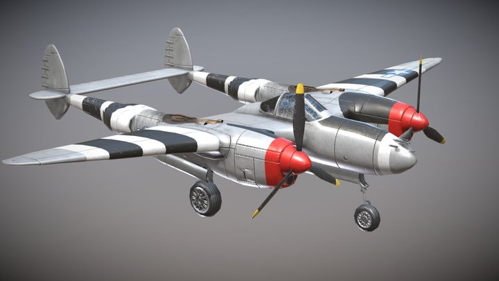 WW2 US Heavy Fighter Aircraft P-38 Lightning 3D Model