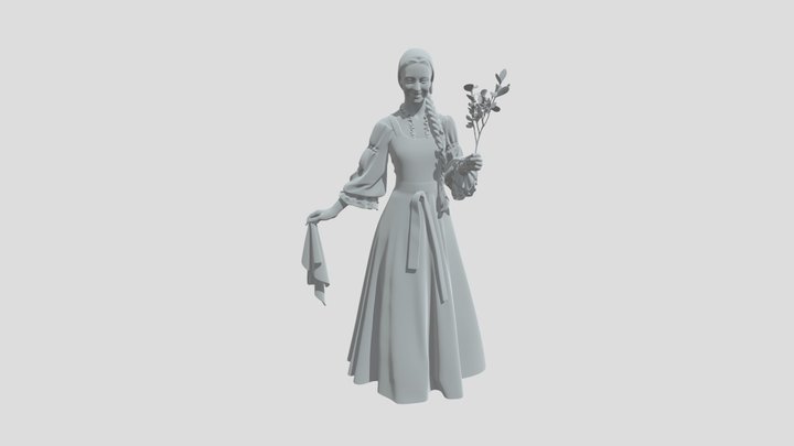 Red Slavic Folk Dress 3D Model
