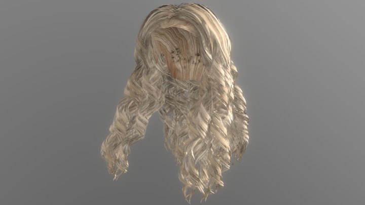 Long Curly Hair (Blonde) 3D Model