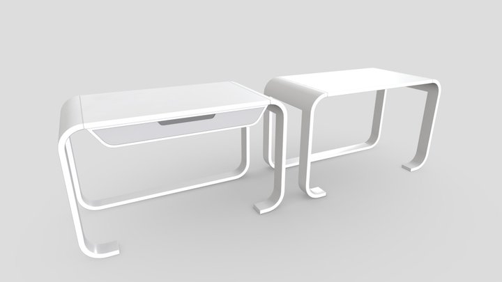 Futuristic White Work Desk 3D Model