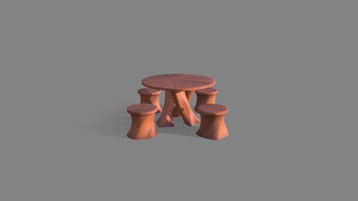 Wooden Table and Chair 3D Model