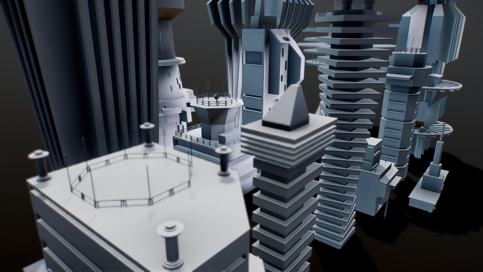 Sci Fi Kitbash Low Poly Buildings D Model By Gilded Gilded