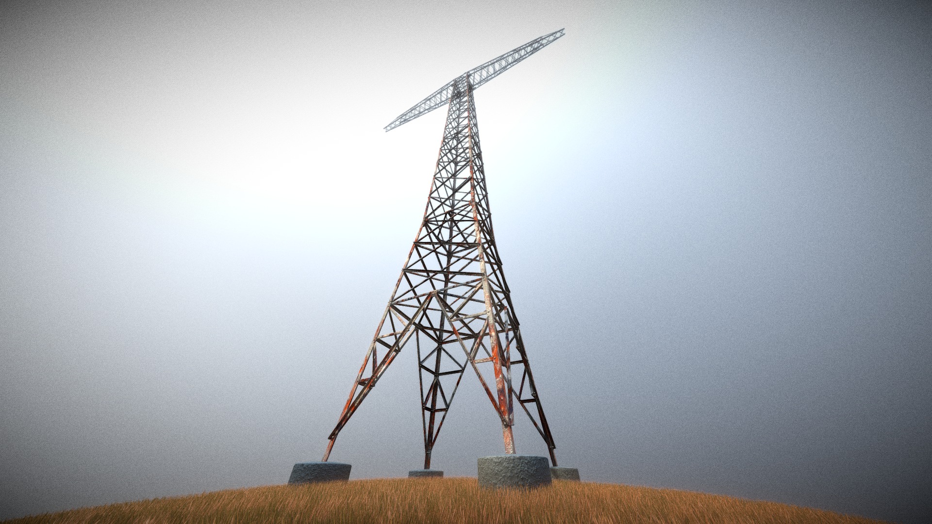 3D model Transmission Tower 32 Meter Rusty Version - This is a 3D model of the Transmission Tower 32 Meter Rusty Version. The 3D model is about a tower on a hill.
