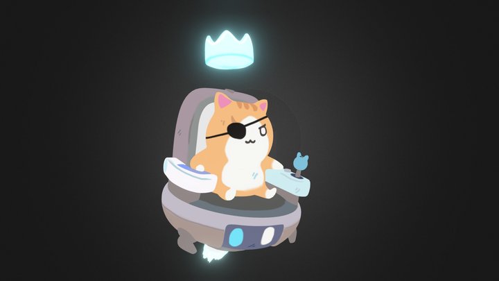 A red-haired pirate cat on a chair 3D Model