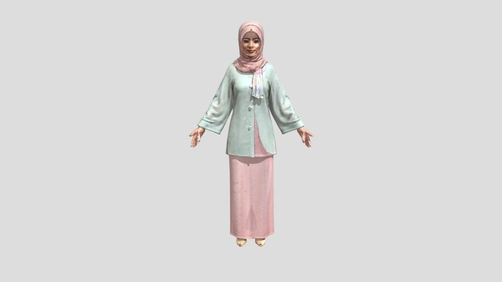 Female teacher wearing a traditional baju kurung 3D Model