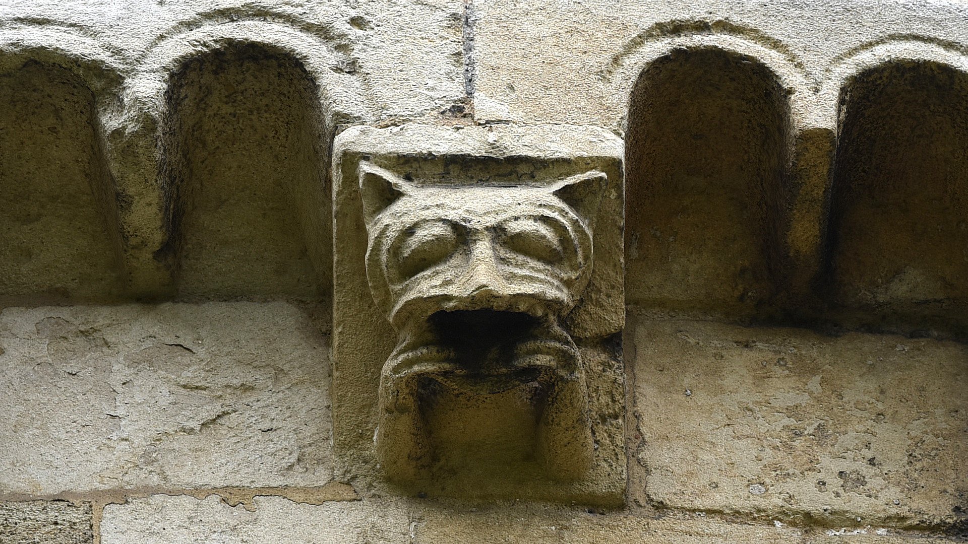 Feline grotesque corbel 13, Romsey Abbey