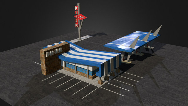 50s Diner and Gas 3D Model