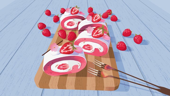 Strawberry Swiss Roll 3D Model