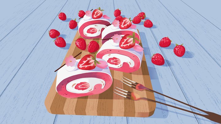 Strawberry Swiss Roll 3D Model