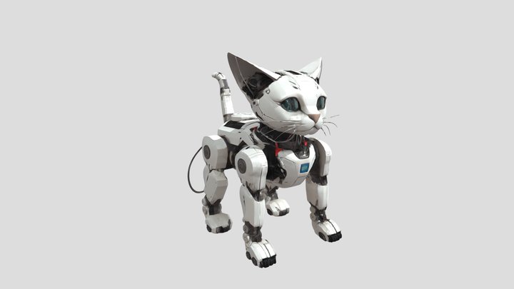 robotic cat with green eyes 3D Model