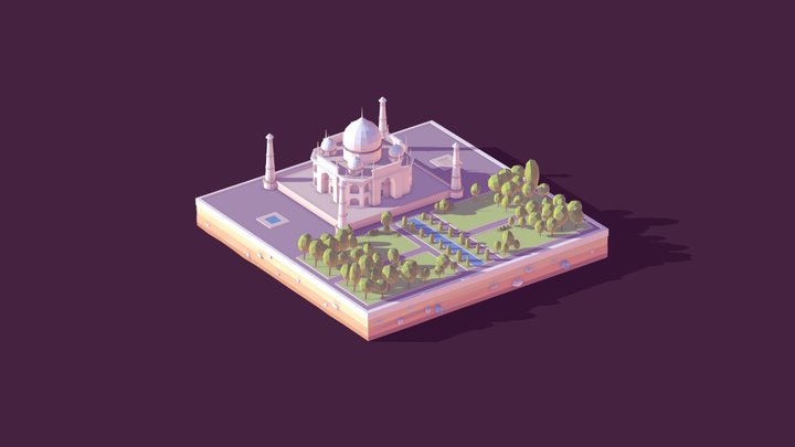 Cartoon Low poly Taj Mahal Temple 3D Model