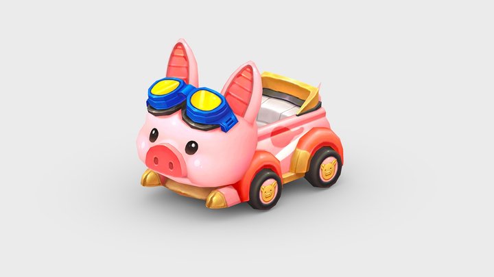 Cartoon Piggy Car--Amusement Park Touring Car 3D Model