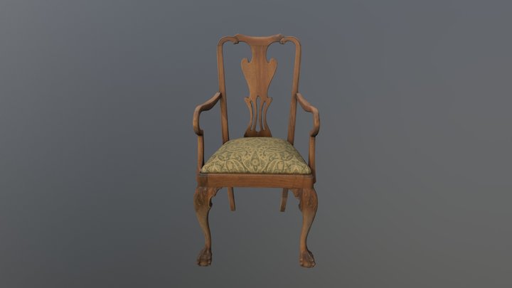 Vintage French Mahogany Dining Chair 3D Model