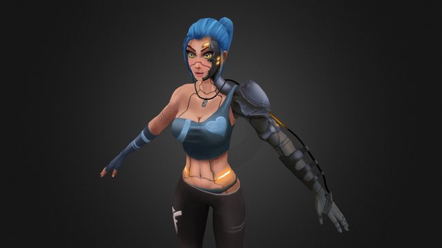 3D Hand-Painted Cyborg Model "Leysha" 3D Model