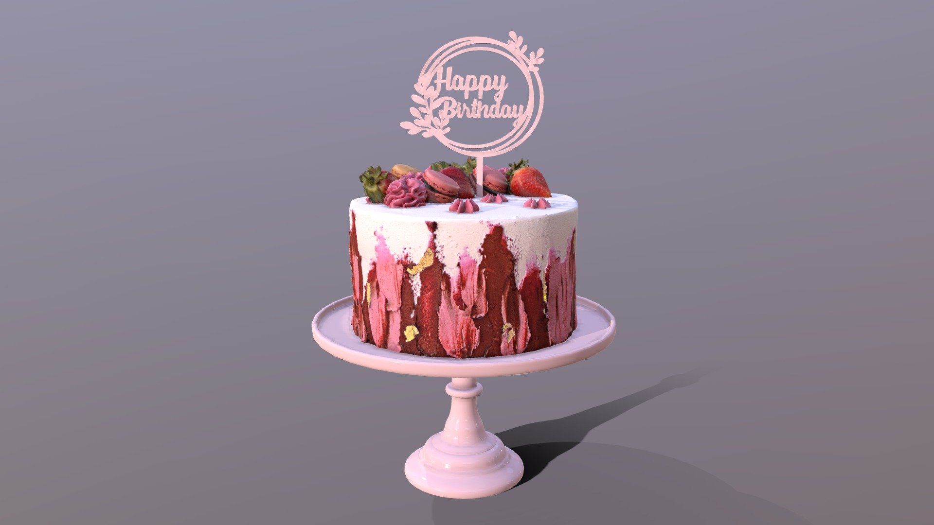 Elegant Hibiscus Strawberry Swirl Birthday Cake Buy Royalty Free 3D