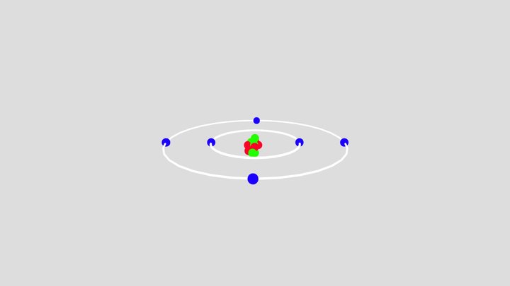 Carbon Bohr Model (6p 6n 6e-) 3D Model
