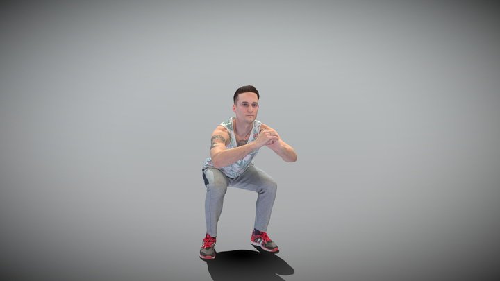 Young man doing squats 393 3D Model