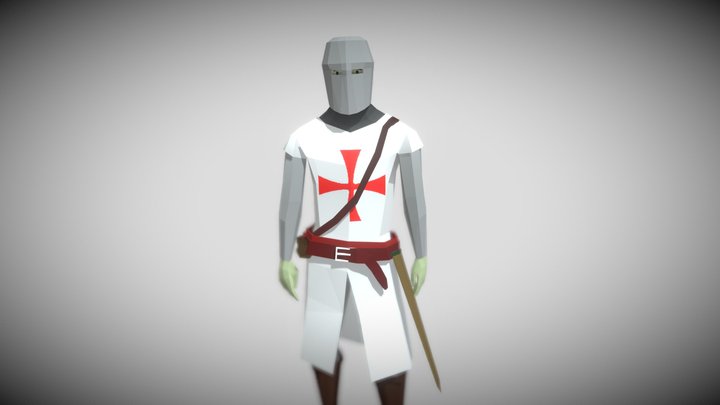 Lowpoly Crusader with Helmet 3D Model