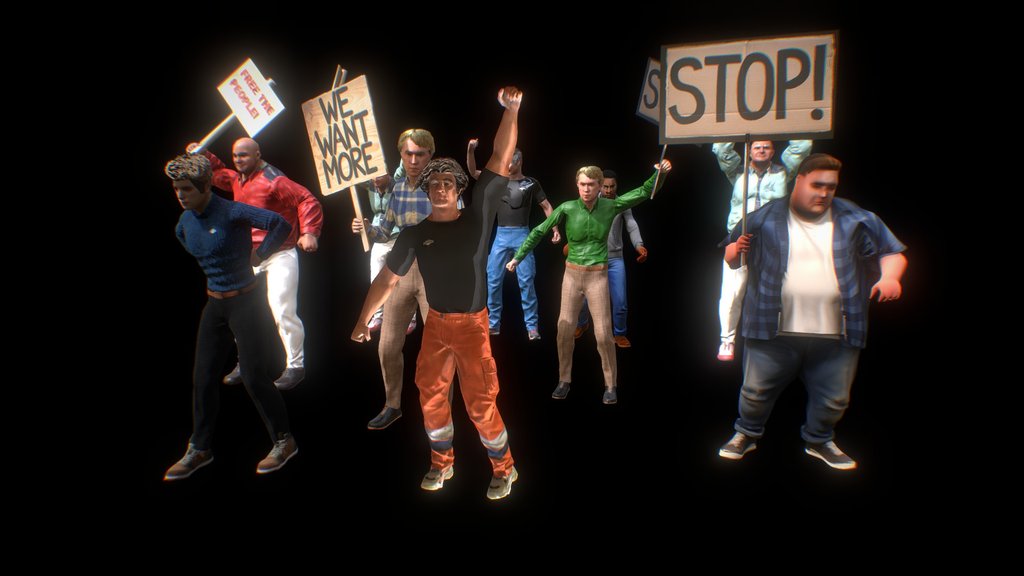 Angry Mob of Protesters posed (and animated)