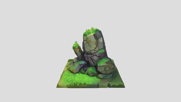 Stylized rock formation with moss