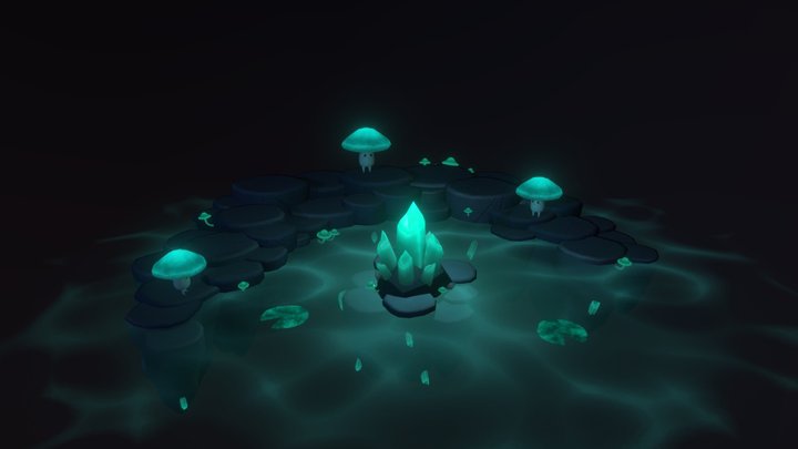 Glowing Cave with Mushrooms 3D Model