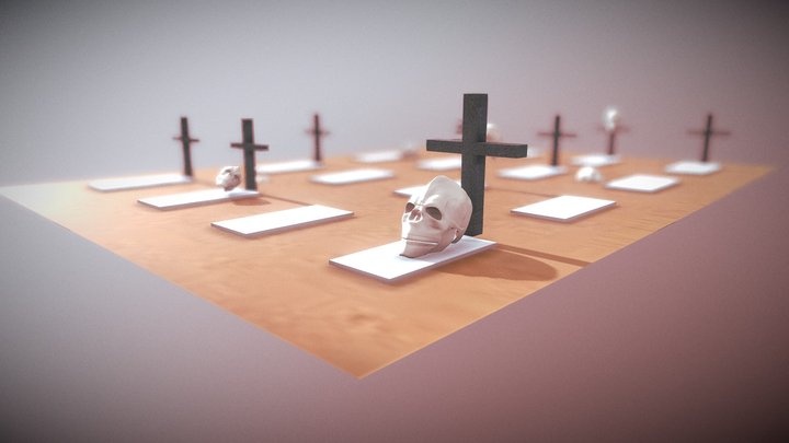 墓園上的頭骨 3D Model