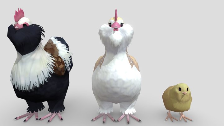 Chickens lowpoly 3D Model