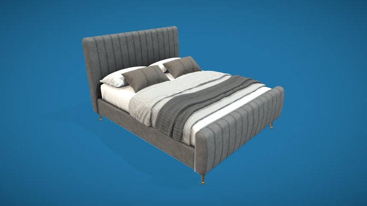 Bed with Upholstery Low Poly 3D Model
