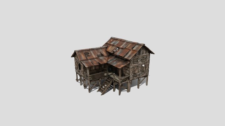 Old destroyed roof house 3d model free