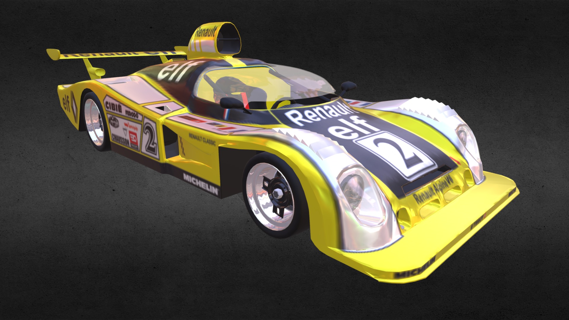 3D model Renault A442B3ds Plus Material - This is a 3D model of the Renault A442B3ds Plus Material. The 3D model is about a yellow and black race car.