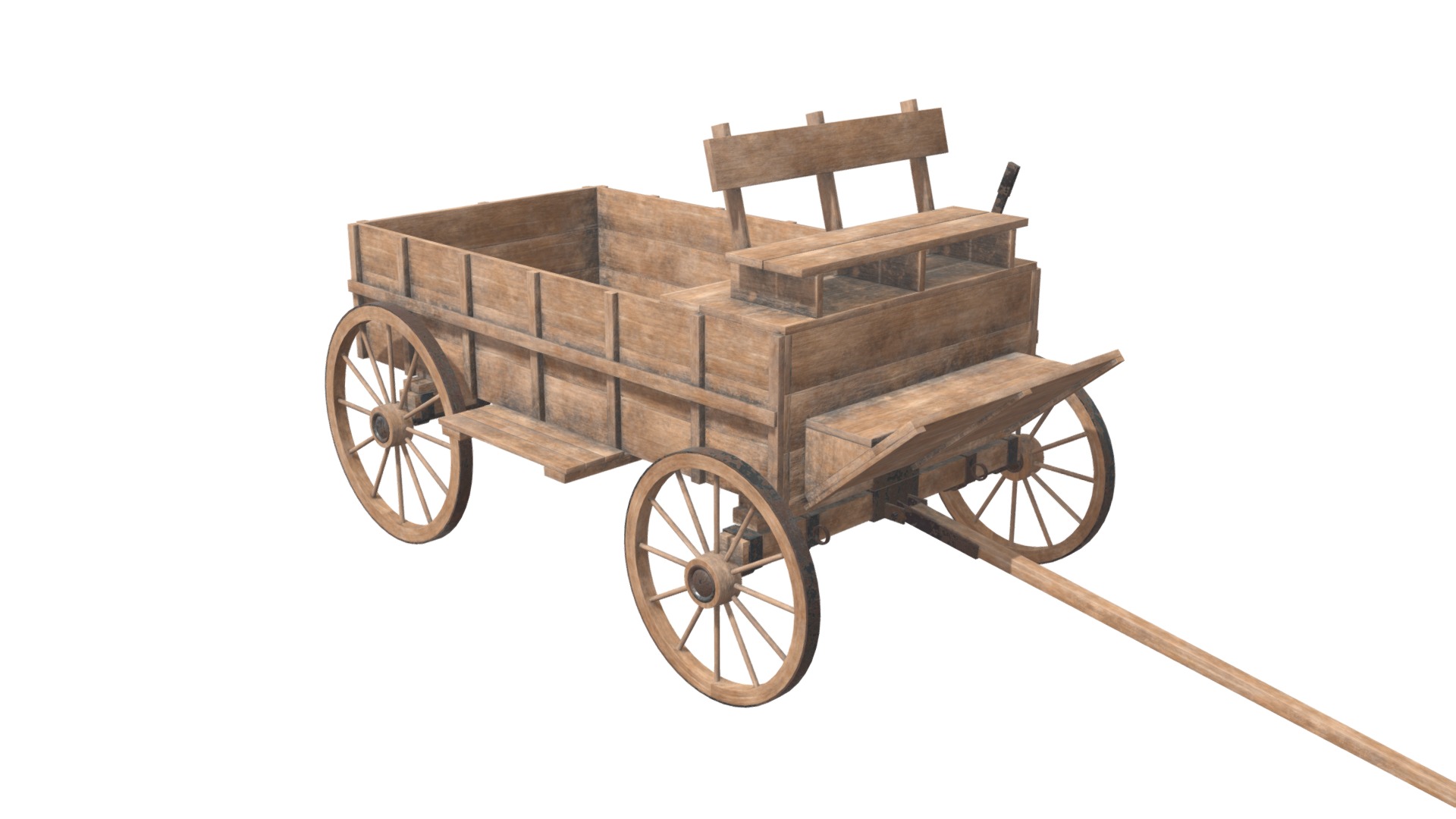 3D model Wooden wagon - This is a 3D model of the Wooden wagon. The 3D model is about a wooden cart with wheels.