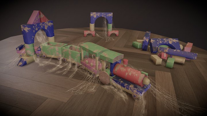 Old Wooden Train Toy 3D Model