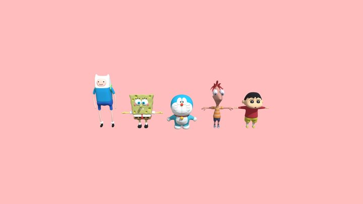 5 Cartoon Characters 3D Model
