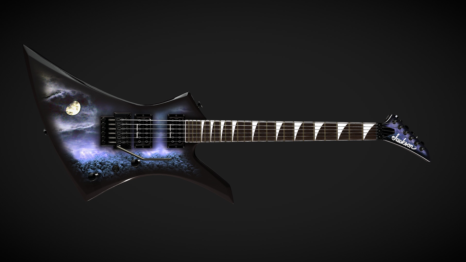 3D model Electric guitar Jackson Kelly skin1 - This is a 3D model of the Electric guitar Jackson Kelly skin1. The 3D model is about a guitar with a blue light.