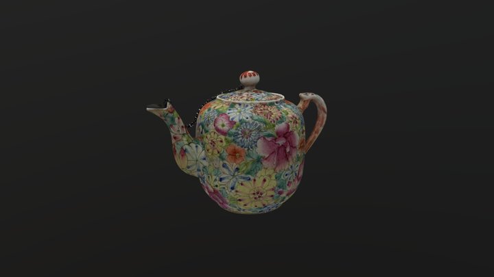 清晚期粉彩花卉茶壶 3D Model