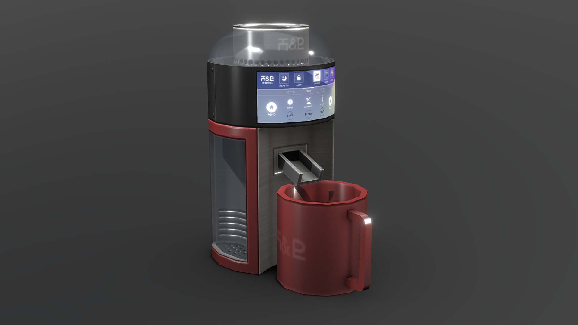 3D model Tea Brewer – Cartoony Appliance - This is a 3D model of the Tea Brewer - Cartoony Appliance. The 3D model is about a red and silver canister.