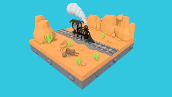 Alone in the desert - train desert diorama 3D Model